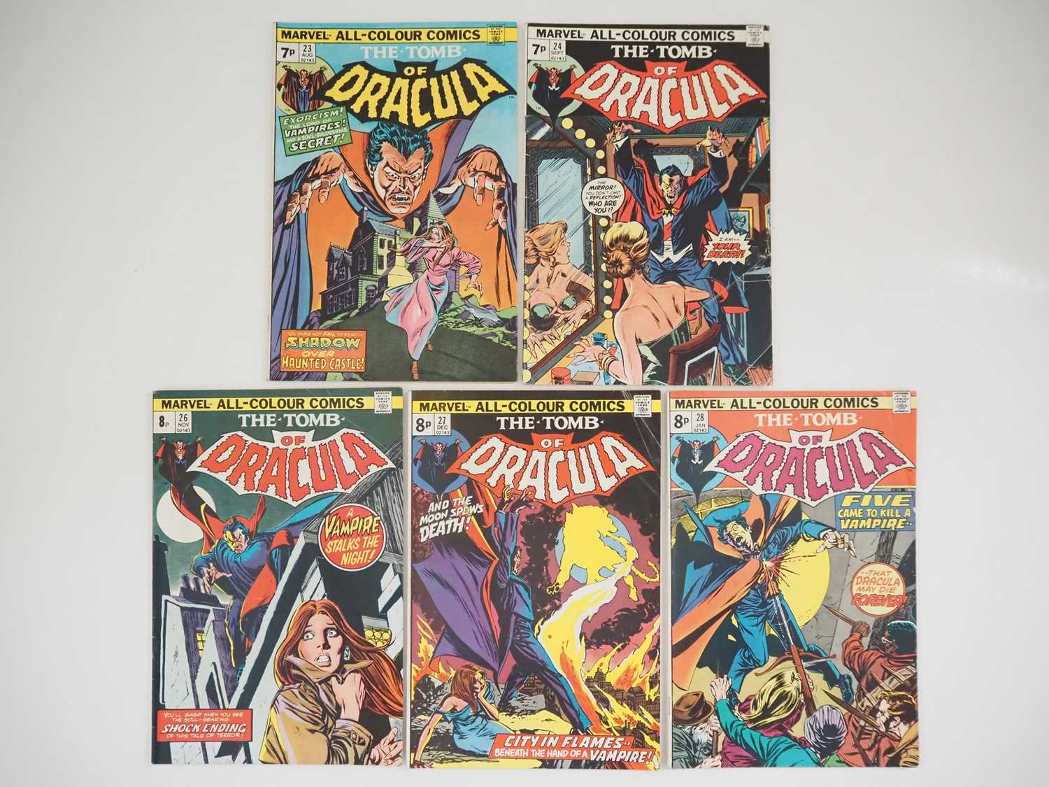 TOMB OF DRACULA #23, 24, 26, 27, 28 (5 in Lot) - (1974/1975 - MARVEL - UK Price Variant) - with