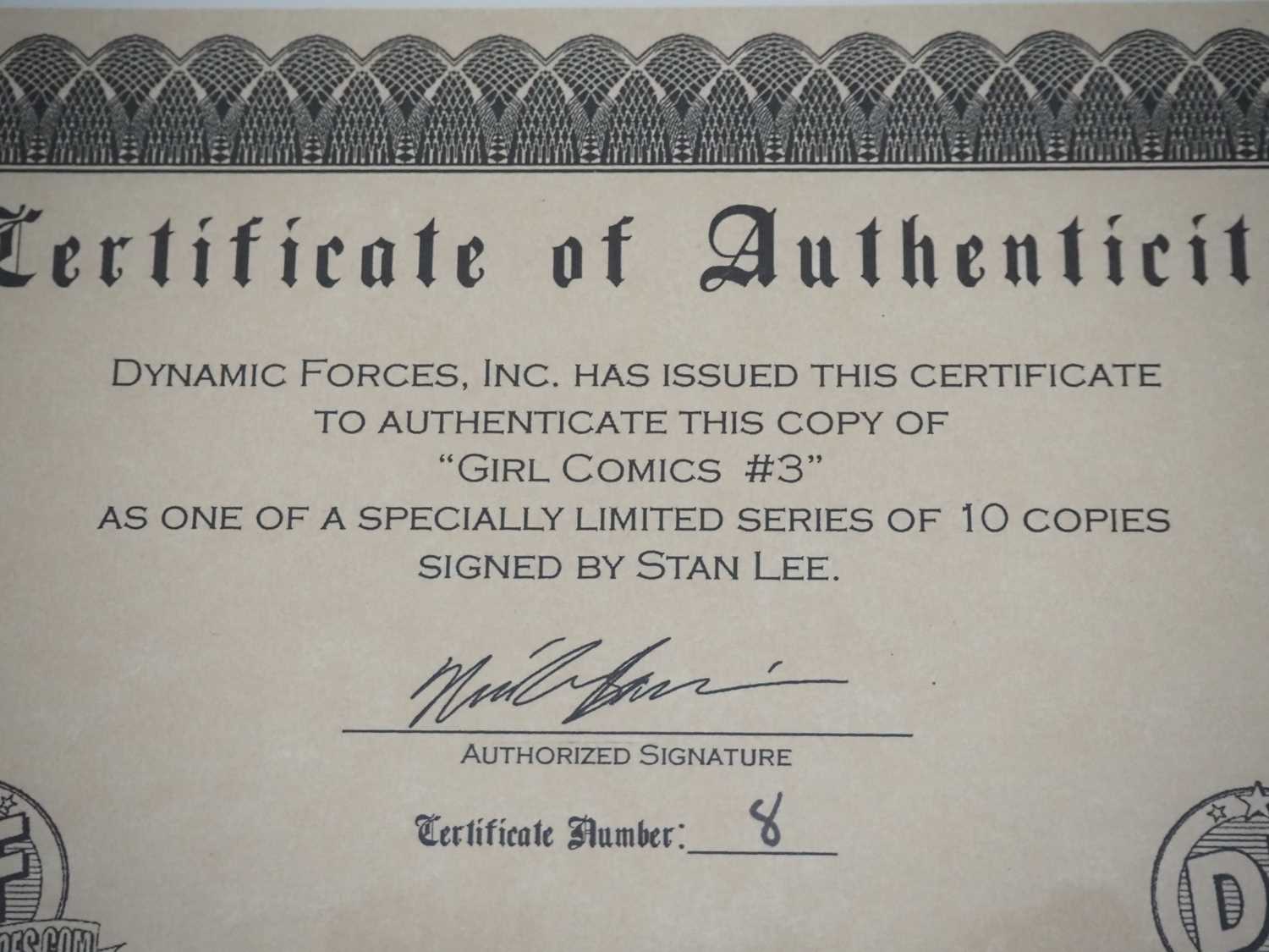 GIRL COMICS #3 (DYNAMIC FORCES) - (2010 - MARVEL) - Signed to Front Cover by STAN LEE and numbered - Image 3 of 5