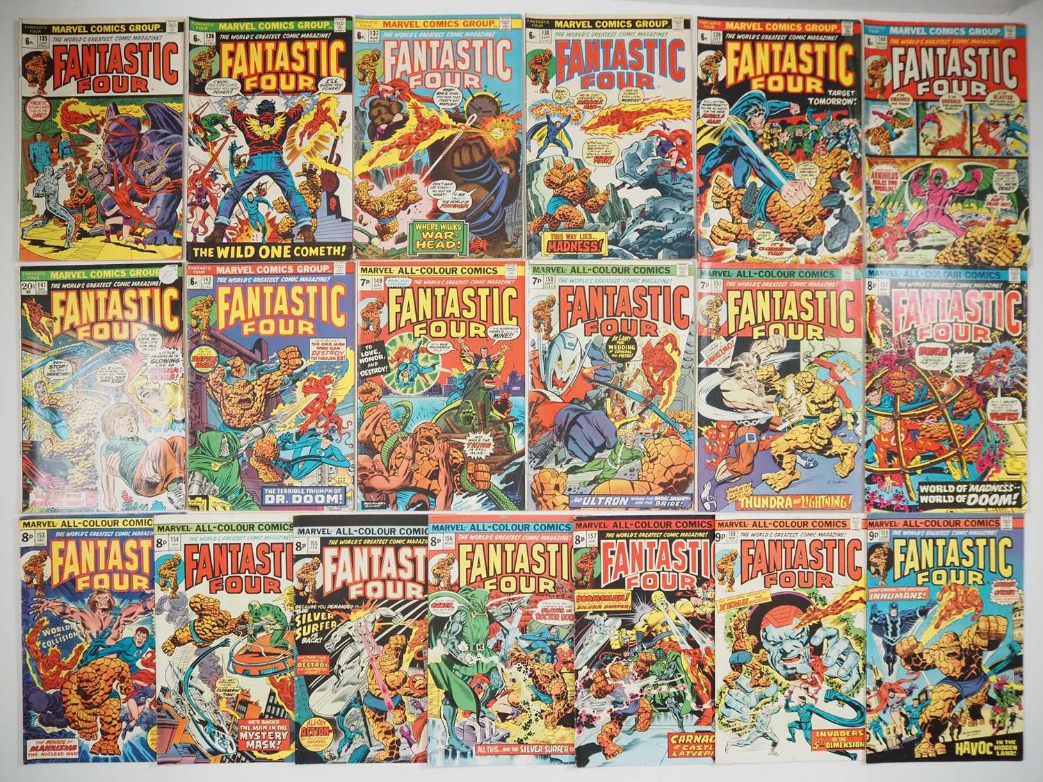 FANTASTIC FOUR #135 to 141, 143, 149 to 159 (19 in Lot) - (1973/1975 - MARVEL - US & UK Price
