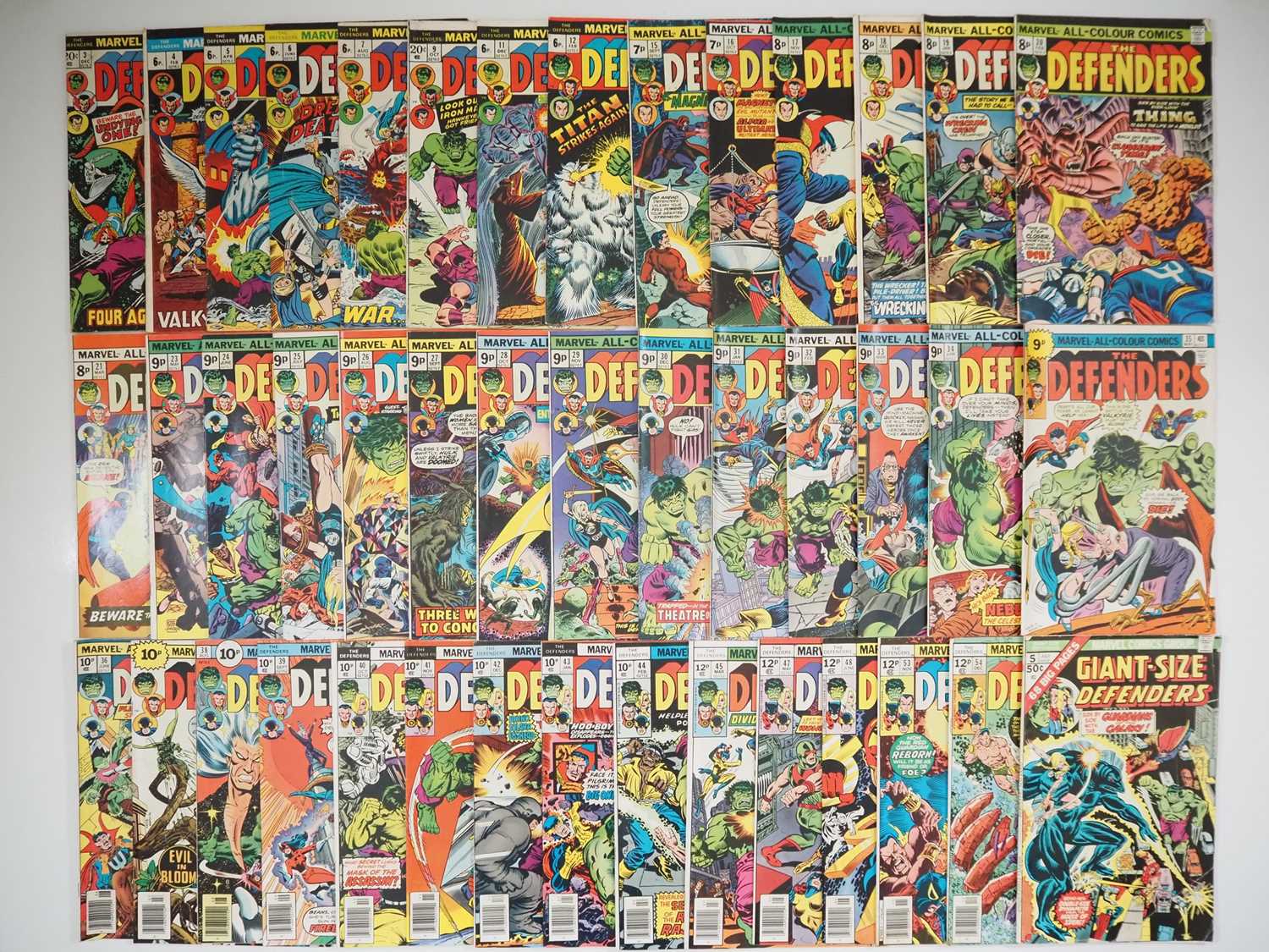 DEFENDERS #3, 4, 5, 6, 7, 9, 11, 12, 15 to 21, 23 to 45, 47, 48, 53, 54 + GIANT-SIZE #5 (43 in