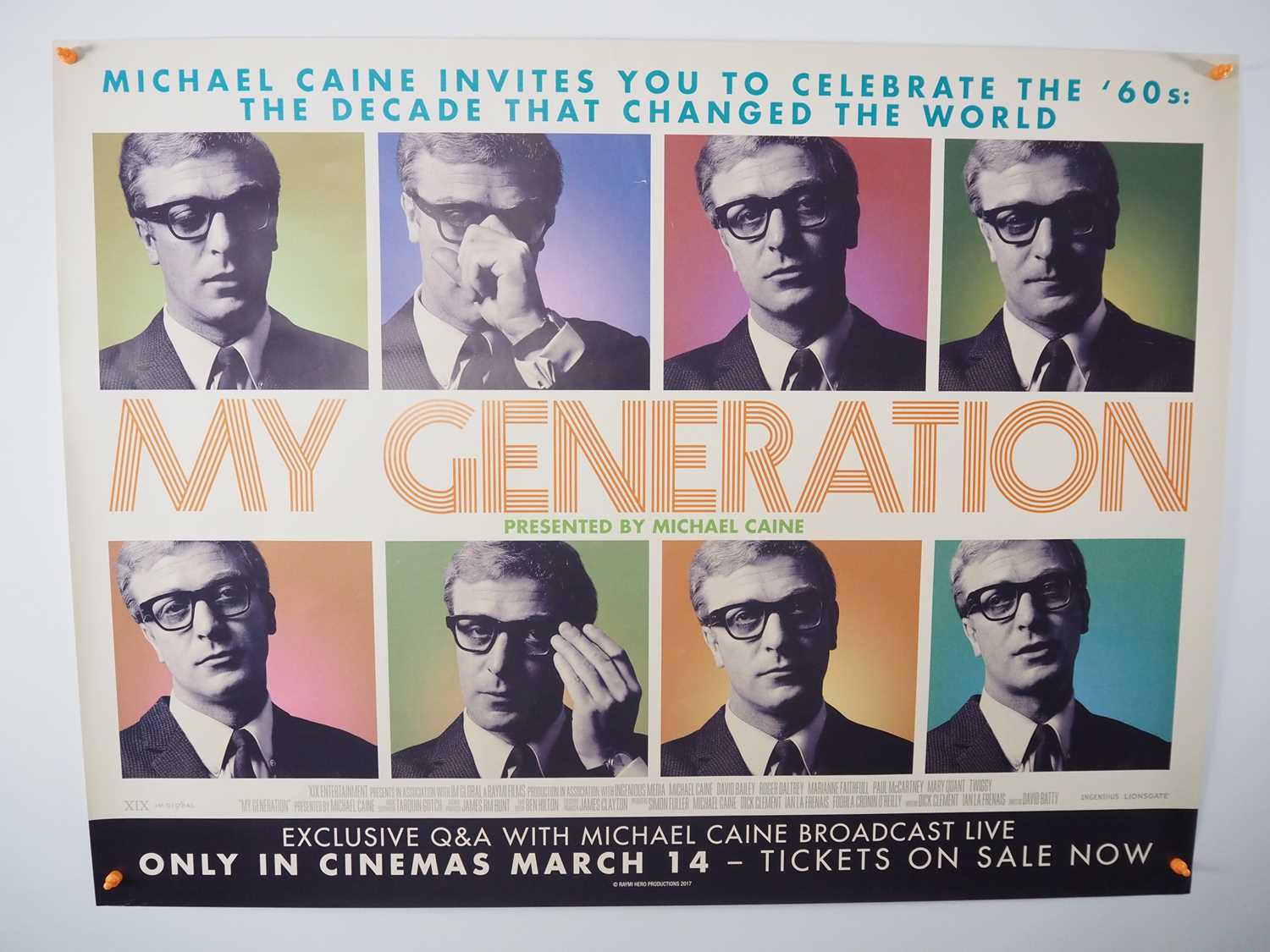 MY GENERATION (2017) - UK Quad film poster for the Michael Caine documentary shown on one day