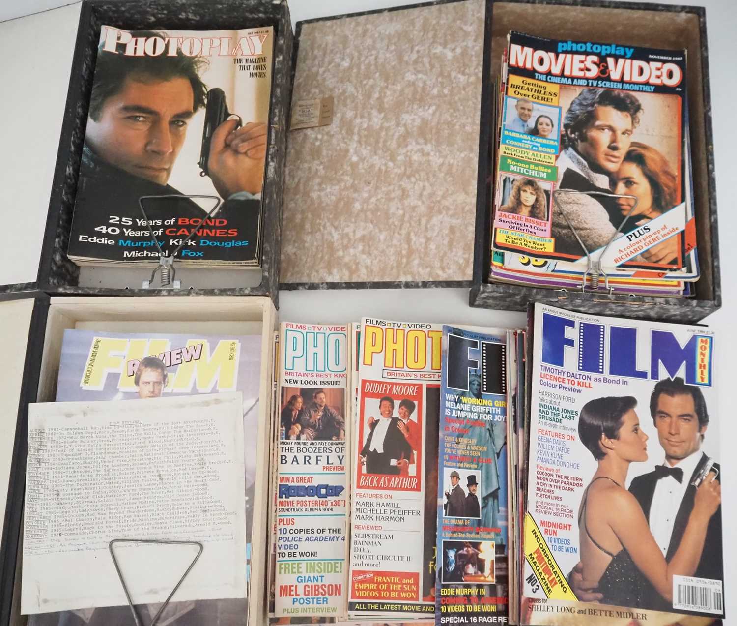 A large quantity of mixed 1980s film magazines in box files comprising FILM MONTHLY, PHOTOPLAY,