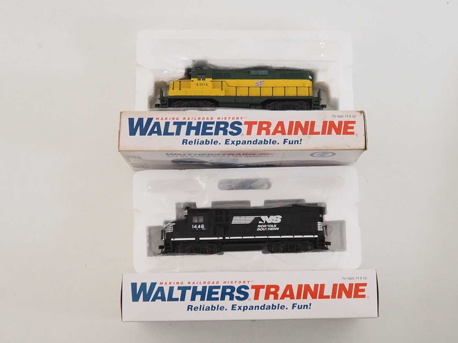 A pair of WALTHERS TRAINLINE HO gauge diesel locomotives comprising a GP9M in Chicago & North