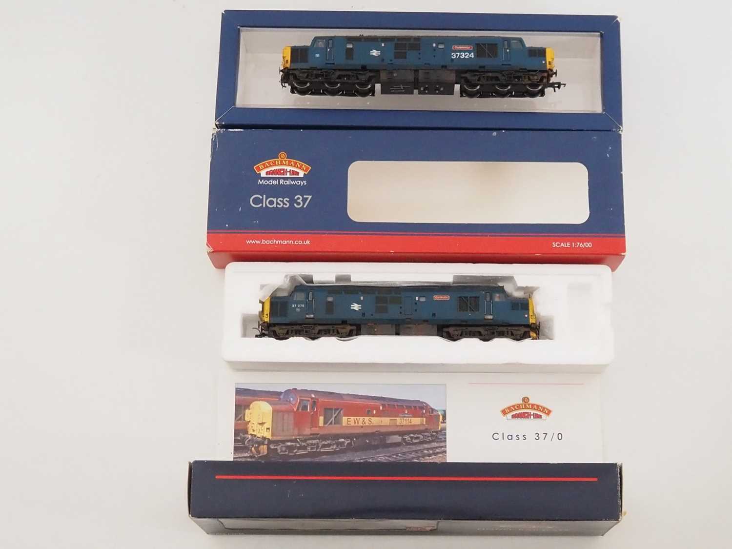 A pair of BACHMANN OO gauge class 37 diesel locomotives in BR blue livery both resprayed and