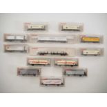 A group of boxed FLEISCHMANN N gauge container wagons and flat open wagon - VG in G boxes (13)