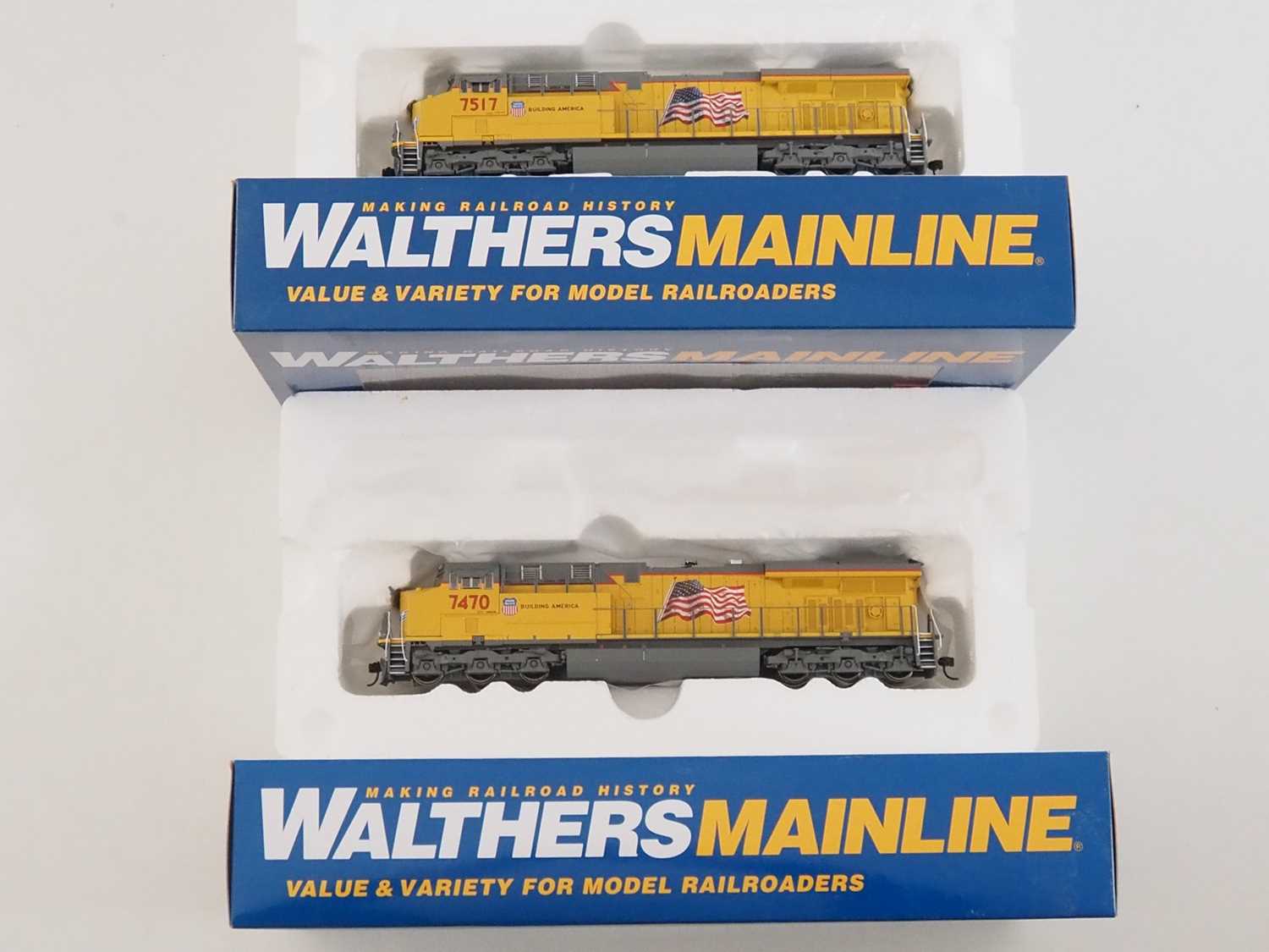 A pair of WALTHERS MAINLINE HO gauge ES44 Evolution class diesel locomotives both in Union Pacific