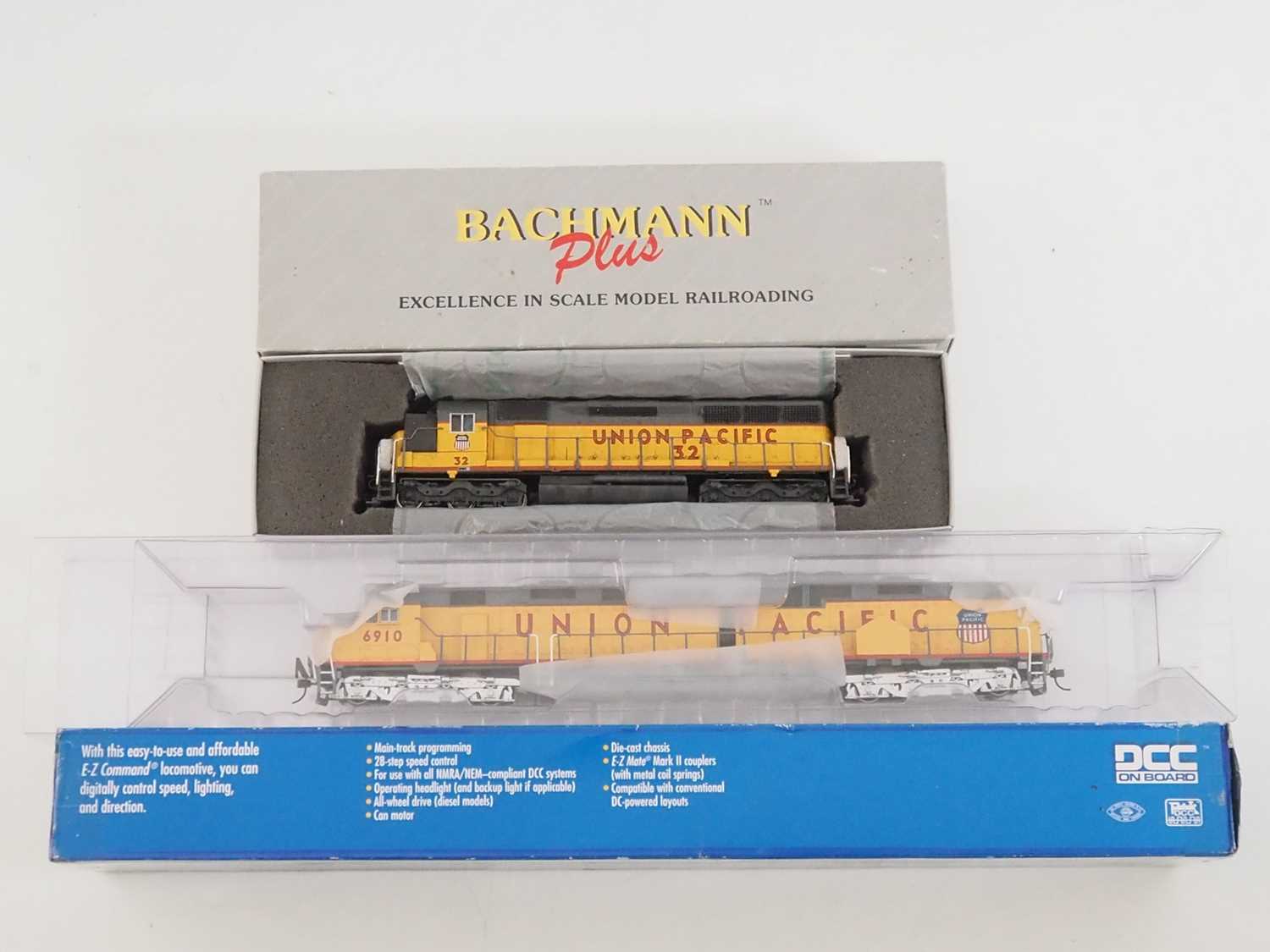 A pair of BACHMANN HO gauge American outline diesel locomotives in Union Pacific livery, to