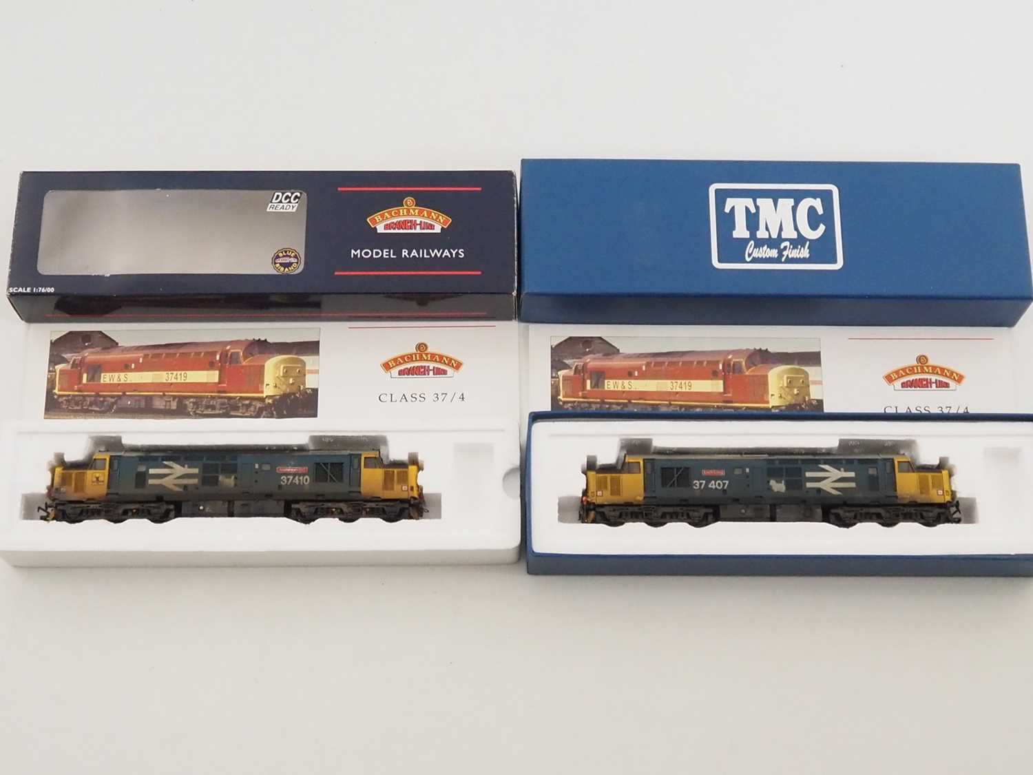 A pair of BACHMANN OO gauge class 37 diesel locomotives in BR large logo blue livery comprising '