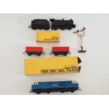 A group of O gauge model railways comprising a Blue Flier locomotive and two wagons by TRI-ANG Big