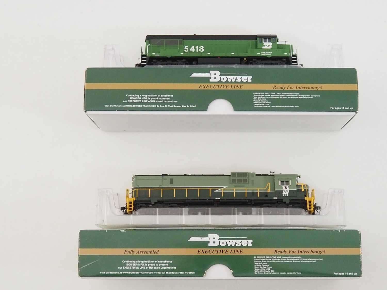 A pair of BOWSER HO gauge American outline diesel locomotives in Burlington Northern and PGE