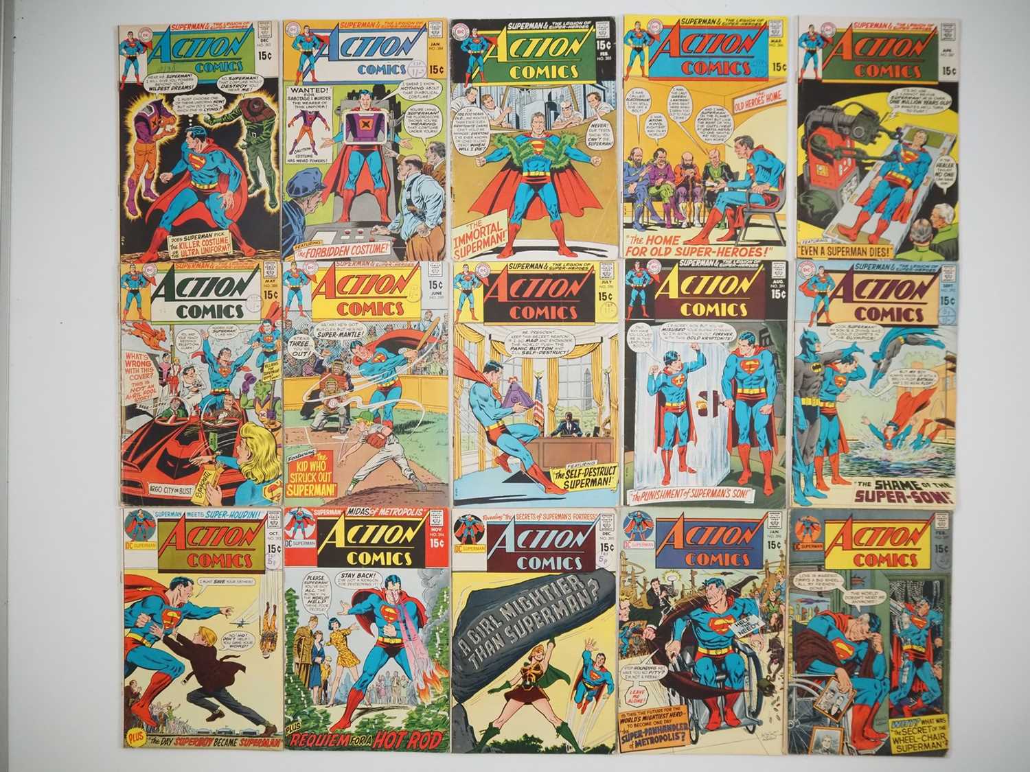 ACTION COMICS #383, 384, 385, 386, 387, 388, 389, 390, 391, 392, 393, 394, 395, 396, 397 (15 in Lot)