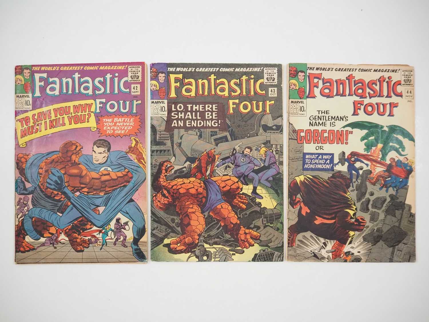 FANTASTIC FOUR #42, 43, 44 (3 in Lot) - (1965 - MARVEL - UK Price Variant) - Includes the first