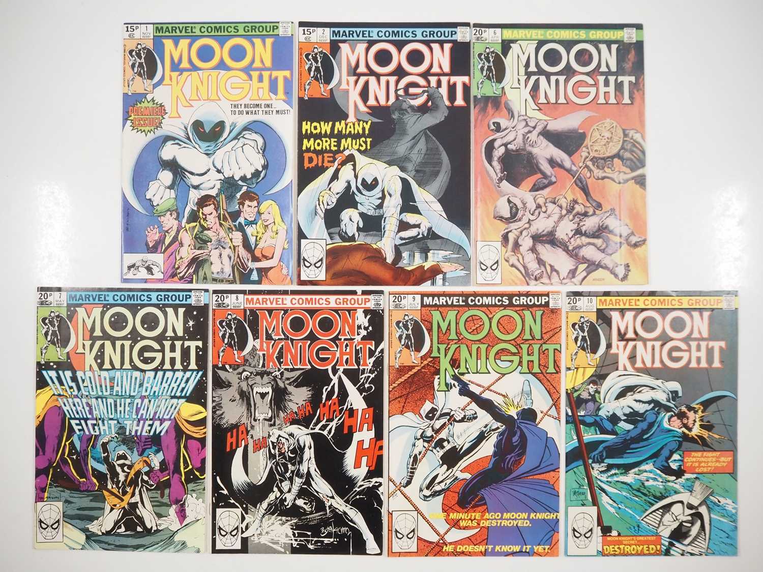 MOON KNIGHT #1, 2, 6, 7, 8, 9, 10 (7 in Lot) - (1980/1981 - MARVEL - UK Price Variant) - The first