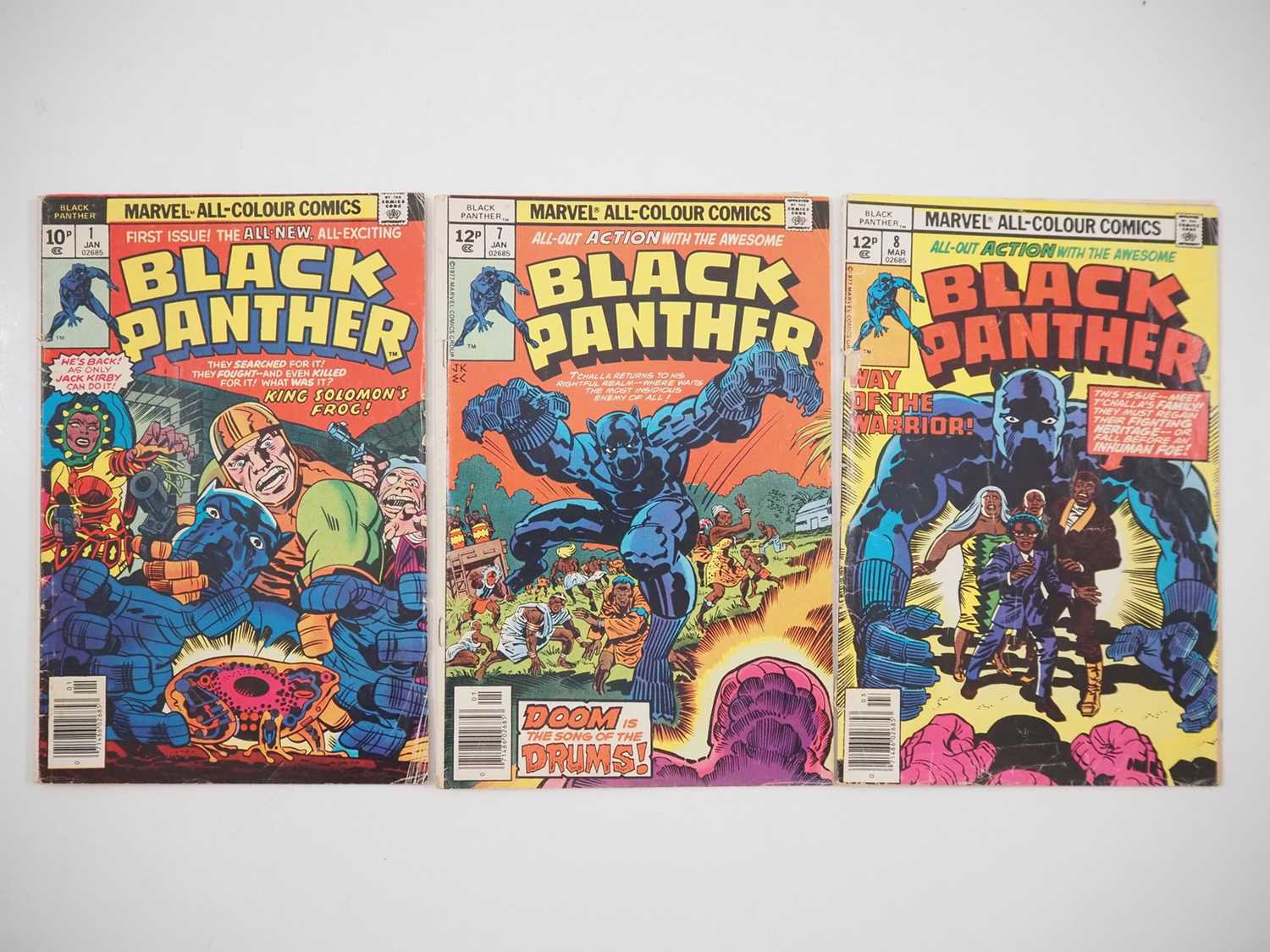 BLACK PANTHER #1, 7, 8 (3 in Lot) - (1977/1978 - MARVEL - UK Price Variant) - HOT Character +
