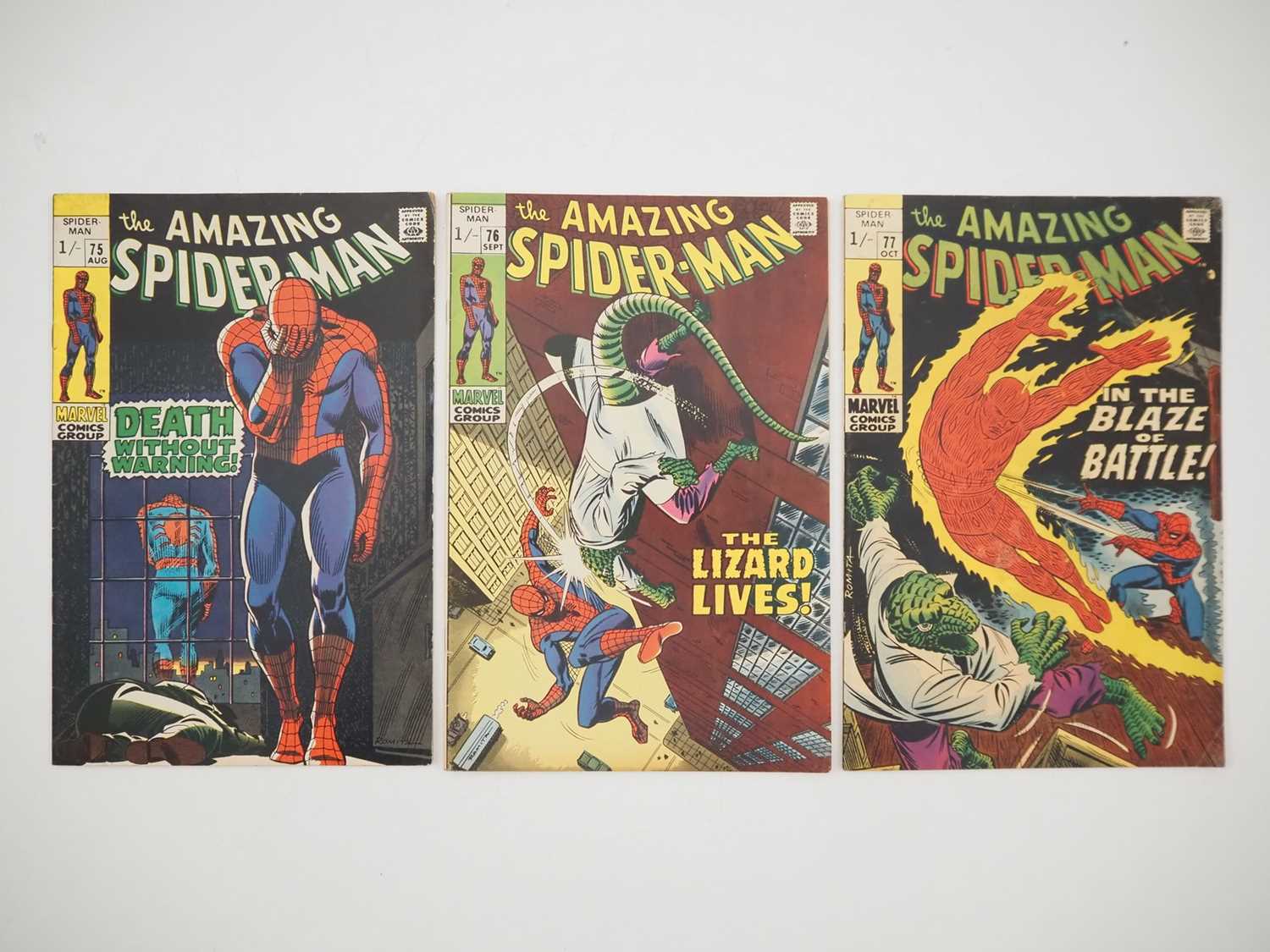AMAZING SPIDER-MAN #75, 76, 77 (3 in Lot) - (1969 - MARVEL - UK Price Variant) - Includes the '