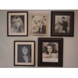 A group of mostly framed and glazed, signed and dedicated 10" x 8" black/white photographs (in