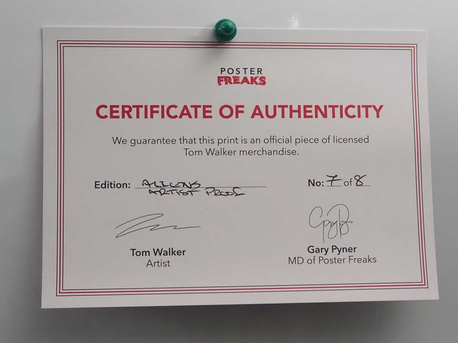 ALIENS (2023) - Tom Walker - Signed limited edition Artist Proof, #7 of 8 - licenced by 20th Century - Bild 2 aus 2