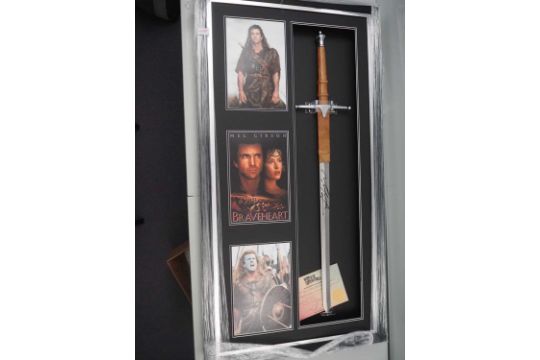 BRAVEHEART - A reproduction sword signed to the blade by Mel Gibson - mounted in a framed and glazed - Image 1 of 11