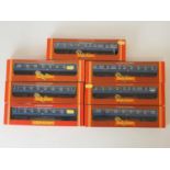 A group of HORNBY OO gauge Stanier passenger coaches in LMS Coronation Scot livery - VG in G/VG