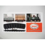 A MAMOD live steam 32mm scale RS1 Goods Train set comprising 0-4-0 steam tank locomotive in green,