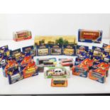 A mixed group of boxed diecast vans, buses, cars etc by MATCHBOX, CORGI and others - VG in G