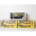 A group of 1:18 scale diecast models by SUN STAR, comprising a pair of 1981 Checker Cabs in Los