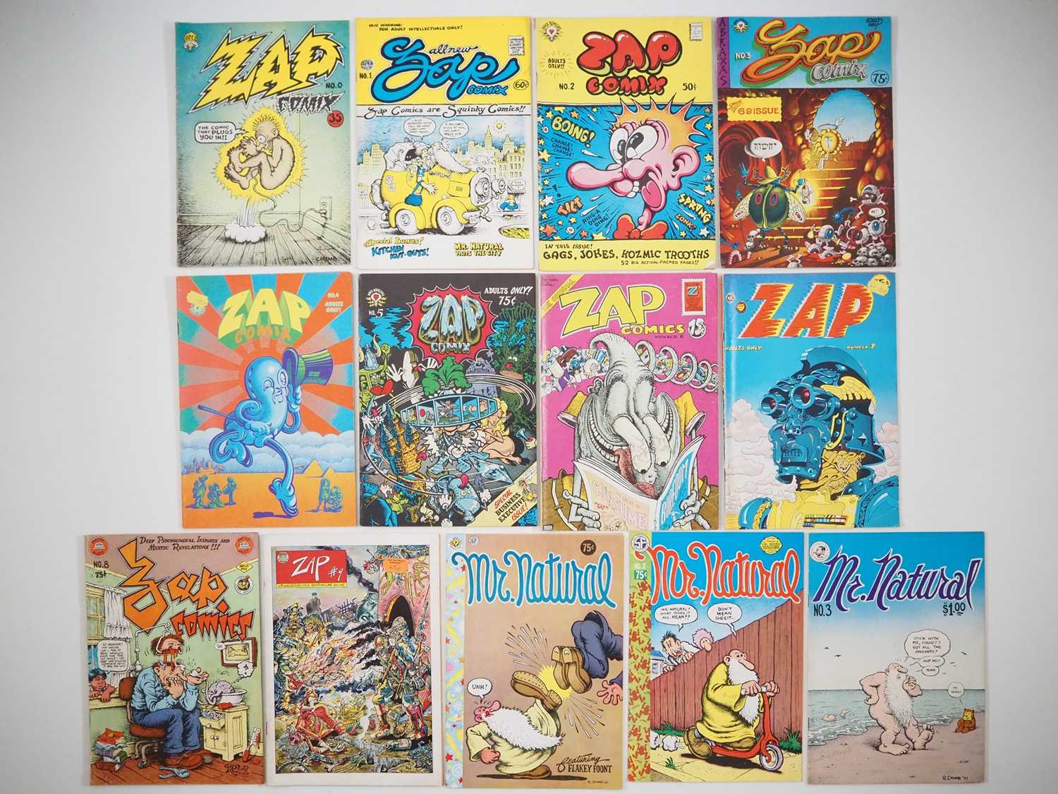 ZAP COMIX 0, 1, 2, 3, 4, 5, 6, 7, 8, 10 + MR. NATURAL #1, 2 & 3 (13 in Lot) - (1967/1978 - APEX