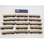 A group of mostly unboxed HORNBY DUBLO OO gauge coaches, all in BR(W) region chocolate/cream