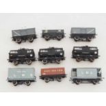 A group of kitbuilt O gauge finescale vans, tank wagons and open wagons in various liveries - VG