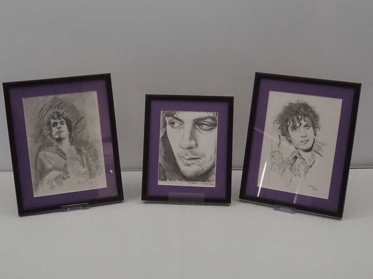 PINK FLOYD: A group of framed and glazed pencil drawings of Syd Barrett signed by the original - Bild 3 aus 19