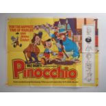 WALT DISNEY: PINOCCHIO (1940 - 1960s release) UK quad film poster - some tape burn, paper loss (