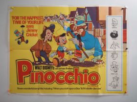 WALT DISNEY: PINOCCHIO (1940 - 1960s release) UK quad film poster - some tape burn, paper loss (