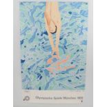 OLYMPISCHE SPIELE MUNCHEN - David Hockney - printed signature - 64cm x 101cm poster - flat / rolled