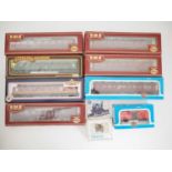 A group of OO gauge passenger coaches by BACHMANN and AIRFIX together with a pair of American