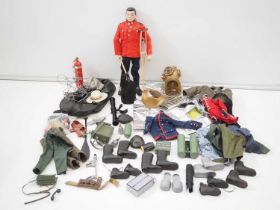 A group of unboxed ACTION MAN accessories including clothing, gun, dinghy, fire extinguisher etc