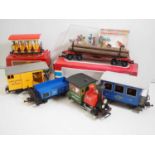 A mixed group of LGB G gauge rolling stock to include 41660 timber wagon with load, a 30430