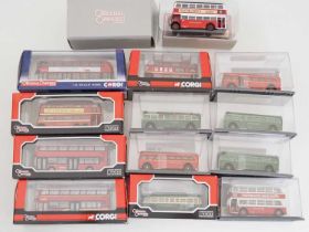 A group of Corgi OOC 1:76 scale diecast buses, all London based types - VG/E in VG boxes (13)