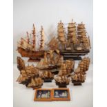 A large flotilla of model ships together with 2 x framed knot/ship displays - F/G (unboxed) (Q)