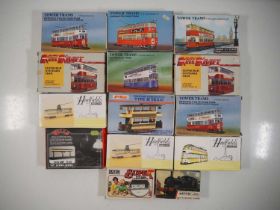 A large group of 1:72 and 1:76 scale plastic mainly model tram kits - VG contents not checked,