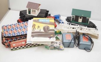 A large quantity of SCALEXTRIC track, controllers and accessories together with a MATCHBOX (unboxed)