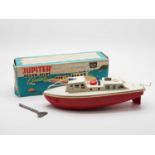 A vintage 1960s SUTCLIFFE 'Jupiter' Ocean Pilot Cruiser clockwork boat with key - G in G box