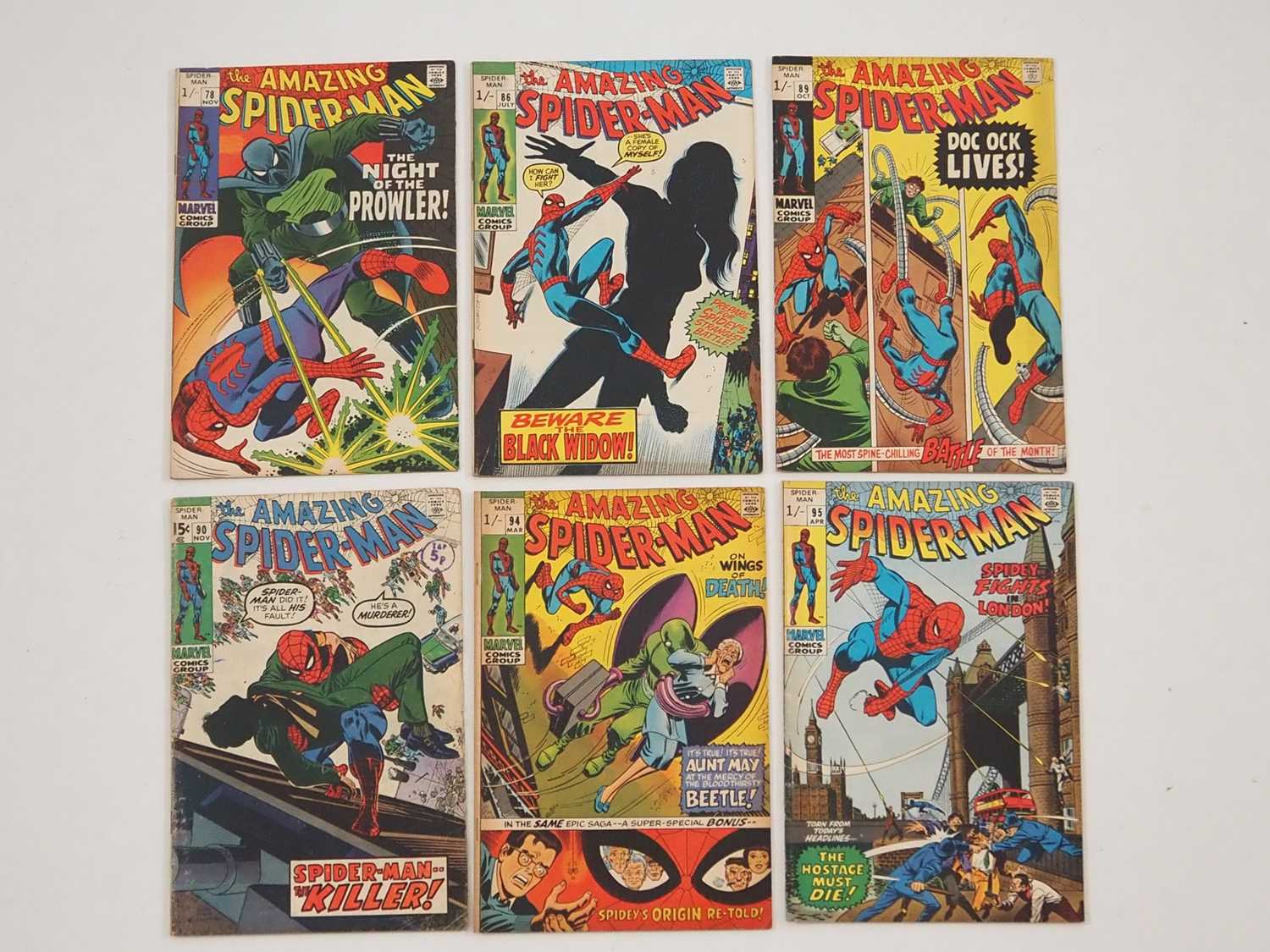 AMAZING SPIDER-MAN #78, 86, 89, 90, 94, 95 (6 in Lot) - (1969/1971 - MARVEL - US & UK Price Variant)