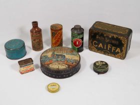 A selection of international advertising tins of various shapes and sizes, Tarrogan powder and