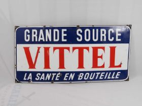 A 1950's French, enamel advertising sign - 'Grande Source Vittel, La Sante en Bouteille', 98cm x