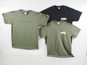 A group of three crew clothing t-shirts comprising: WAR HORSE stunt crew (green, M), stunt crew (