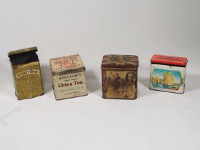A group of early to mid-20th century Tea Caddie tins; Absolom's China Tea, Rington's Anniversary Tea