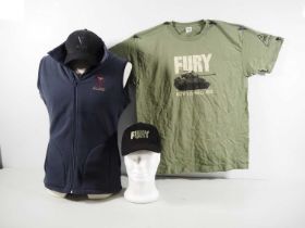 WAR! A group of four crew clothing items comprising: FURY cap and crew short sleeve t-shirt (camo