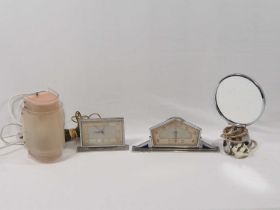 An Art Deco style wind up clock, electric clock, electric mirror and electric lamp (4)