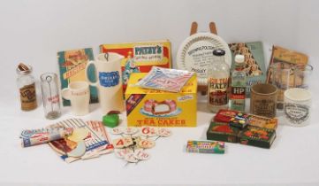 An assortment of confectionary and kitchen ware items to include Horlicks Mixers and mug, Ovaltine