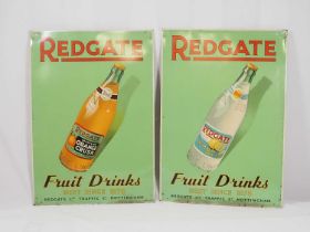A pair of 'Redgate Fruit Drinks' painted tin advertising signs (2), 71cm x 48.5cm